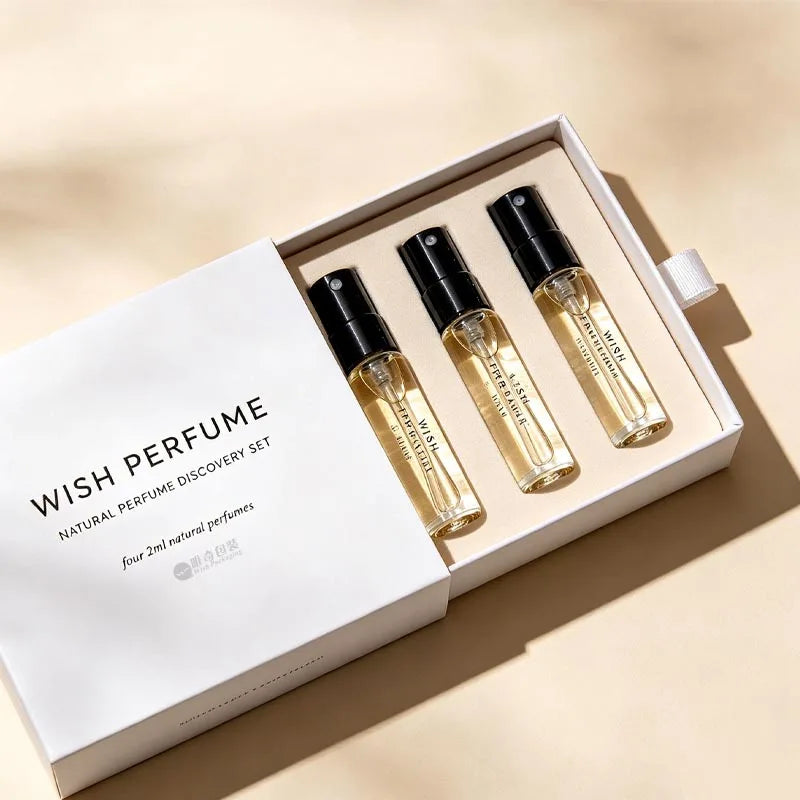 Custom Perfume Sample Gift Sets 500 MOQ | Book-Shaped Magnetic Box 4×2ml