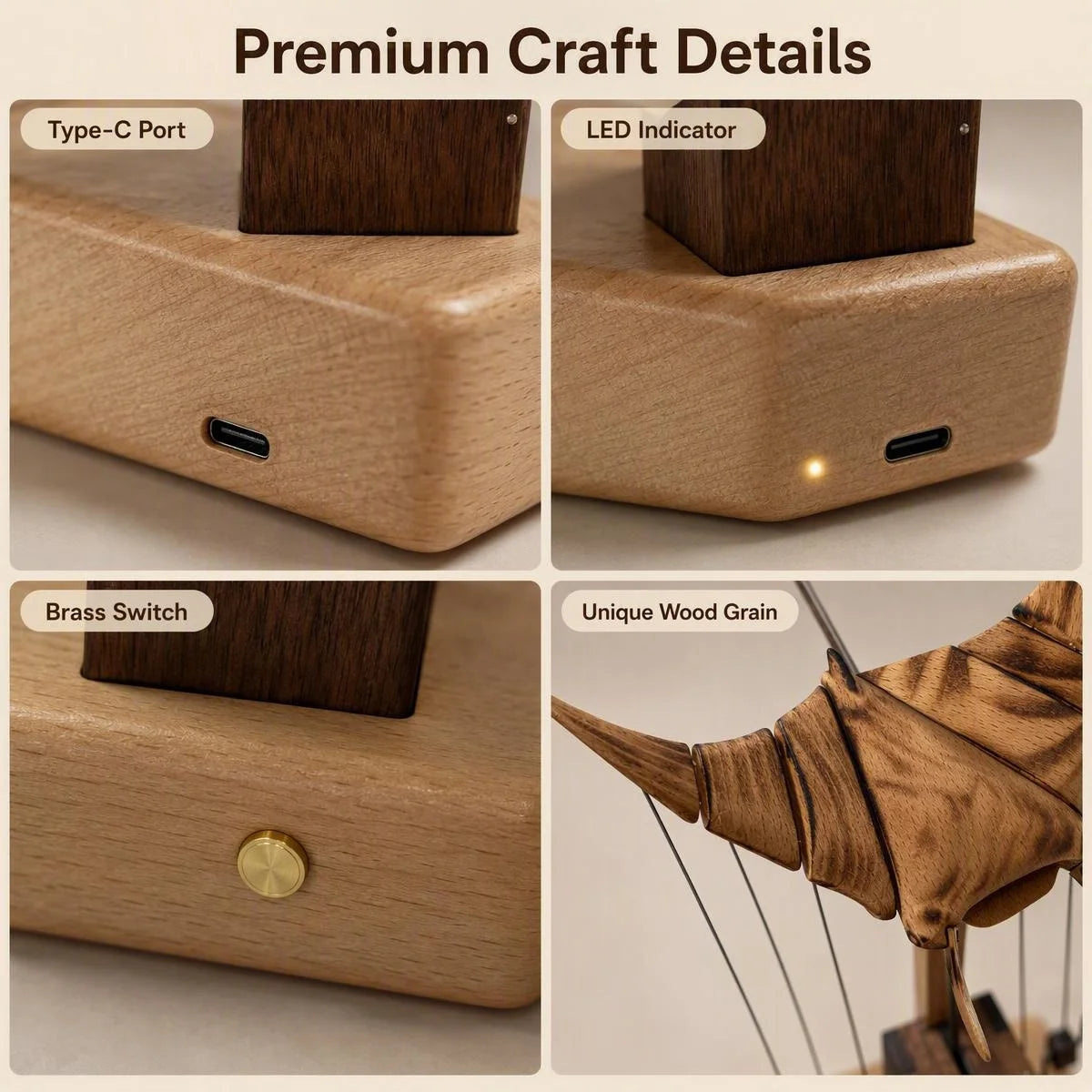 Handcrafted Walnut Music Box | Manta Ray Desk Ornament | Anxiety Relief Gift