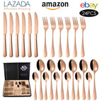 24 Pcs Gold Stainless Steel Flatware Set | 1,000 Box MOQ | Wholesale Cutlery