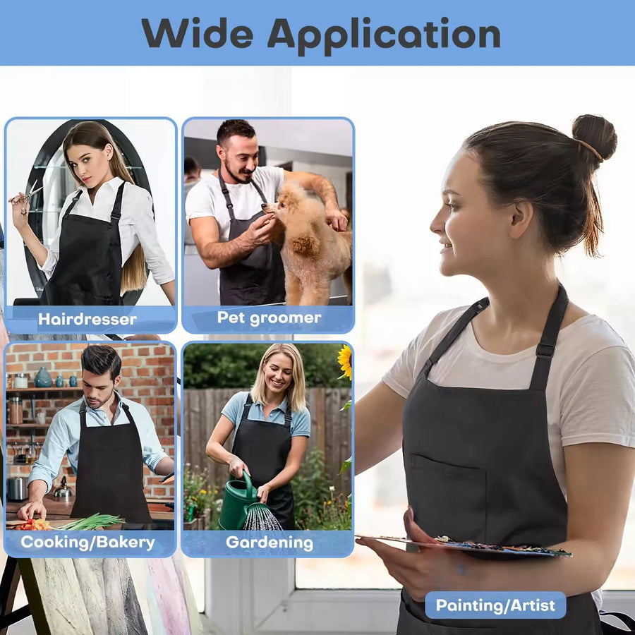 Custom Black Work Apron with Pockets for Baristas, Hair Stylists, Salons, Kitchens, and Creative Studios