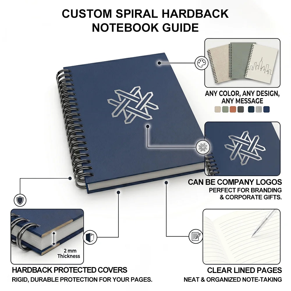 Custom Spiral Notebook | 100g Paper | 50-Piece MOQ | FSC Certified
