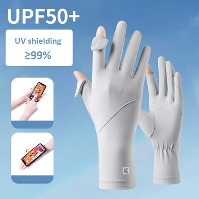 Custom UPF50+ Sun Gloves with Logo | Ice Silk Touch Screen Ladies