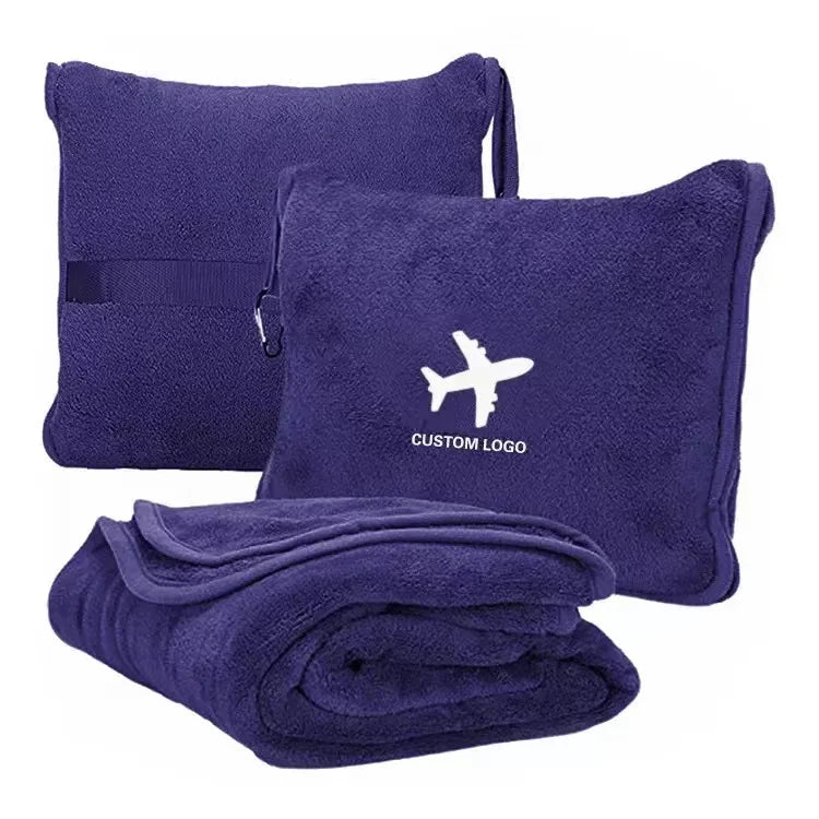 Custom Travel Pillow Blankets with Logo – 2-in-1, 300 MOQ