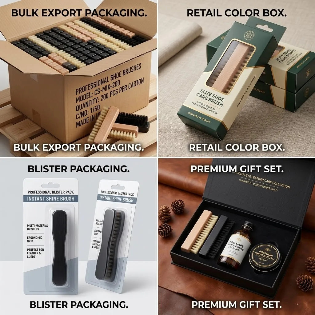 Custom Logo Shoe Cleaning Brush OEM ODM | Wood Handle Horsehair Bristle Kit for Sneaker Leather Suede Bulk Orders
