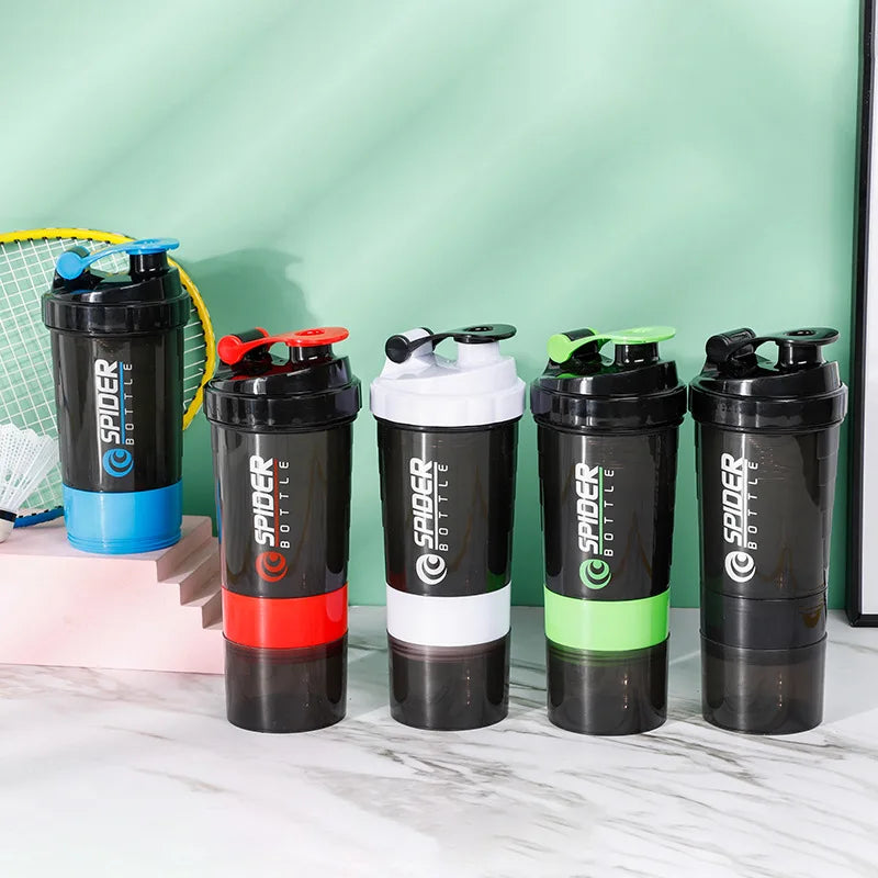 Protein Shaker Bottle with Mixing Ball and Storage Compartments for Gym and Supplements