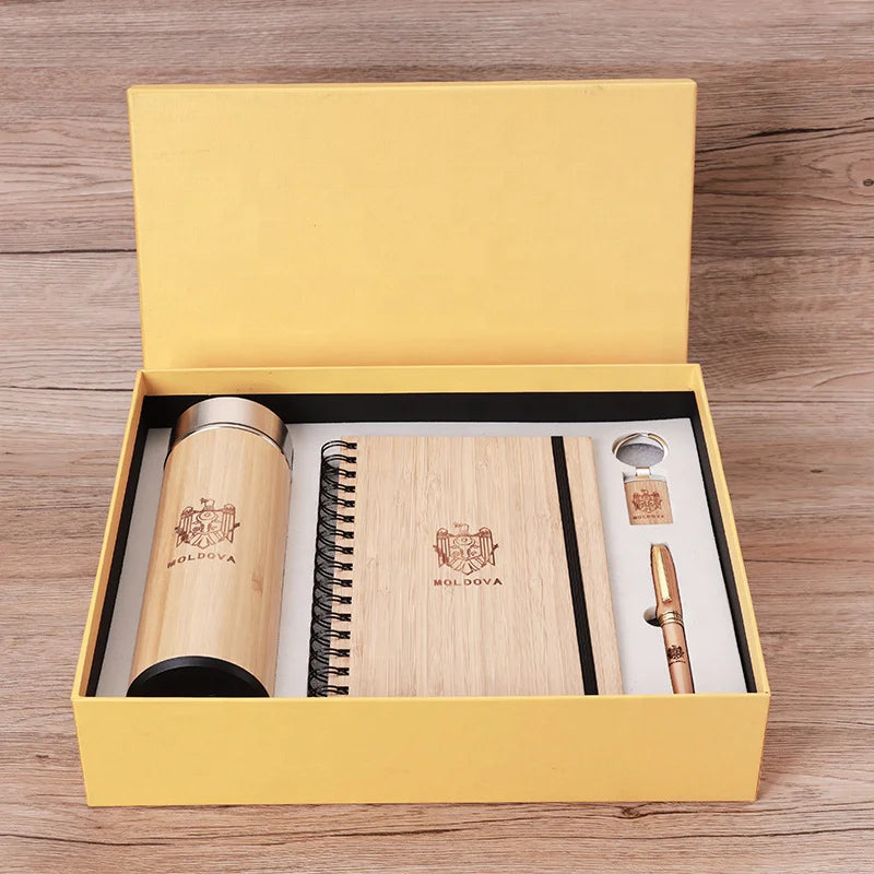 Custom Wooden Notebook Gift Set with Logo | 10 MOQ