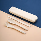 Custom Wheat Straw Travel Utensil Set with Case for Office Lunch, School Meals & Everyday Carry