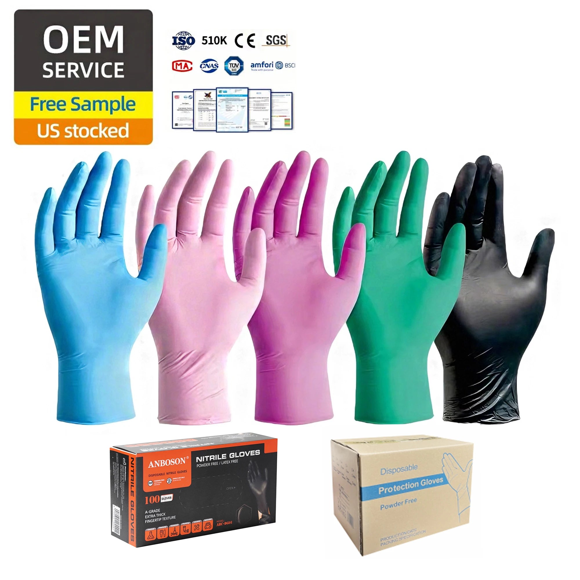 Custom Nitrile Disposable Gloves 10,000pcs MOQ | 510K FDA, CE, Powder-Free, 3-6mil for Medical Food