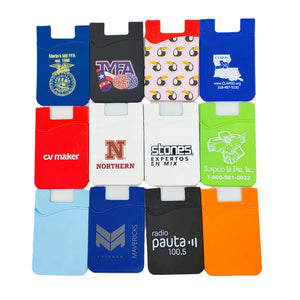 Custom logo Phone Card Holder, Silicone with Adhesive Stick-on Cell Phone Wallet
