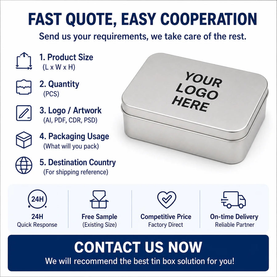 Custom Tinplate Box | Food-Grade | CMYK Printing | Separate Lid | 1 MOQ | Packaging