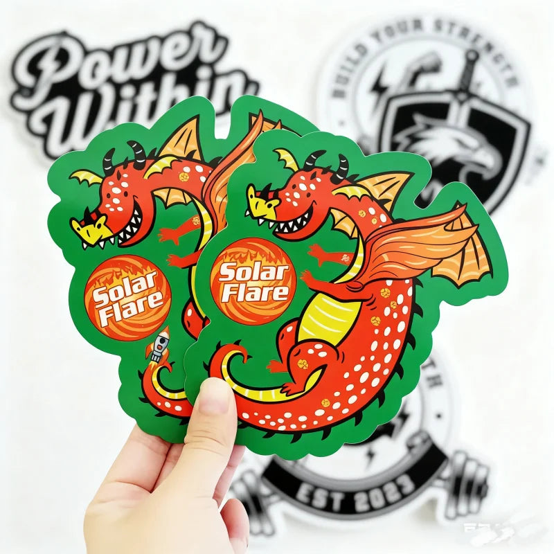 Custom Waterproof Vinyl Stickers 100pcs MOQ | Die-Cut, Digital/UV Print, Gloss/Matte Finish