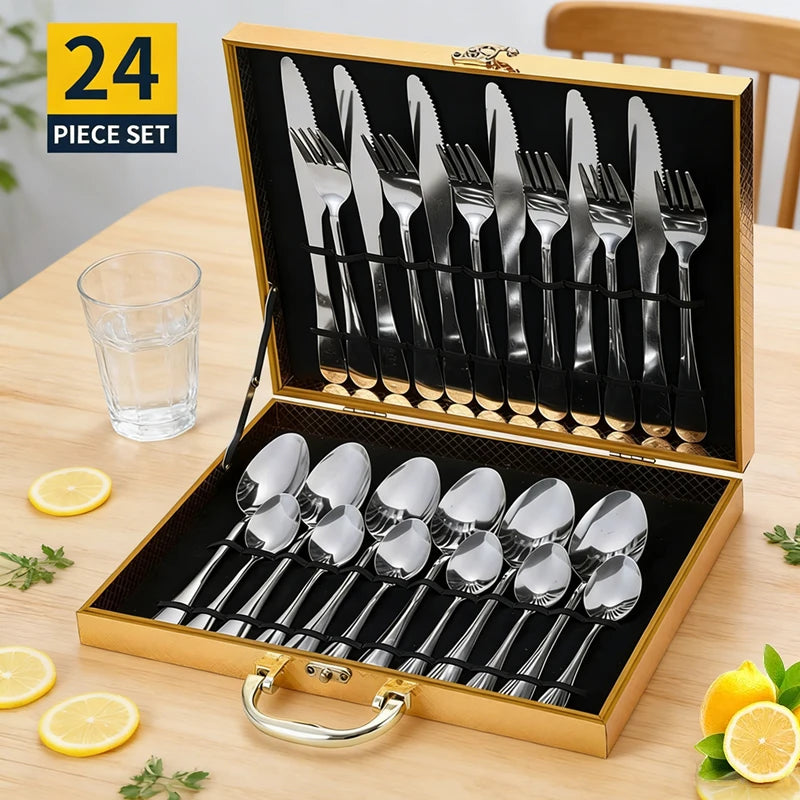 24-Piece Stainless Steel Flatware Set with Logo | 1 MOQ