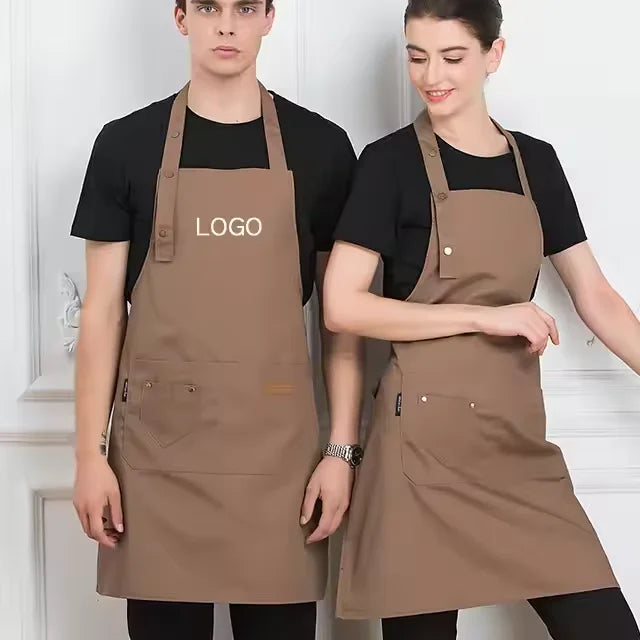 Custom Cotton-Poly Apron 10pcs MOQ | Embroidered/Screen Print/Digital, Adjustable Straps for Chef Barista