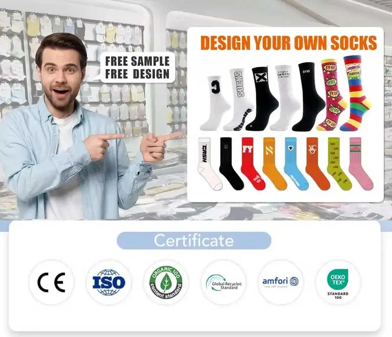 Custom Jacquard Logo Socks | 86% Cotton Crew Socks