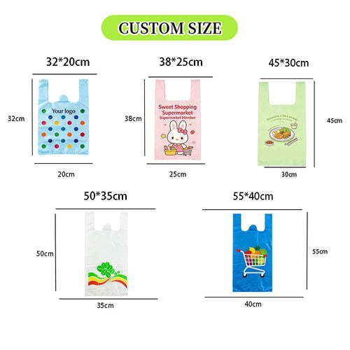 Bulk Recyclable Custom logo T-shirt Bags Food Grade Thickened for Checkout Supermarket Commercial Shopping Bags