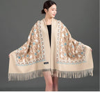 Embroidered Winter Polyester Scarf | Floral Design | Tassel Finish | 1 MOQ | Modest Fashion