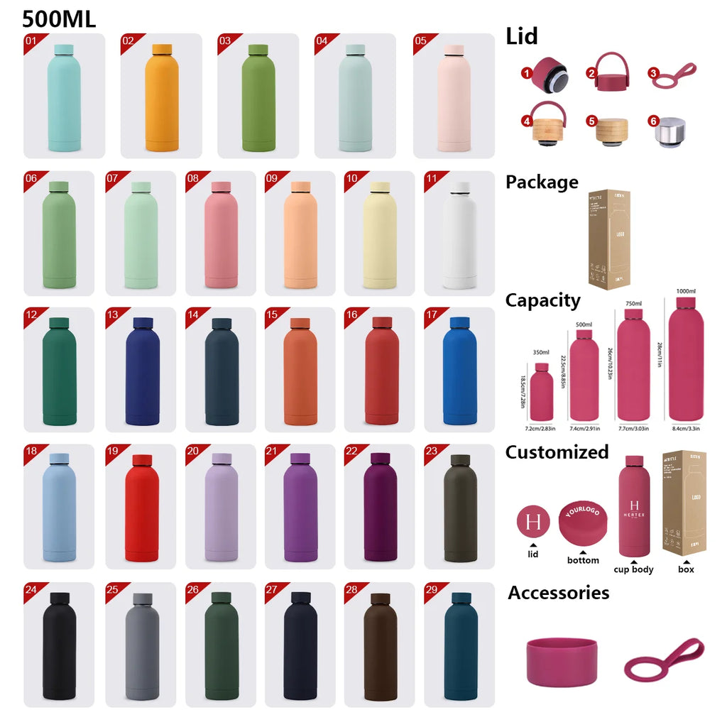 Custom 304 Stainless Steel Water Bottles 100 MOQ | Double Wall Vacuum Insulated