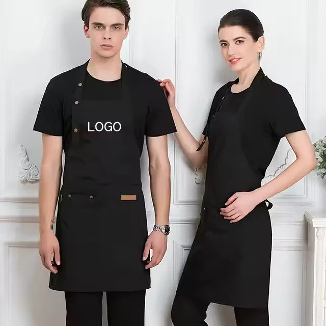 Custom Cotton-Poly Apron 10pcs MOQ | Embroidered/Screen Print/Digital, Adjustable Straps for Chef Barista