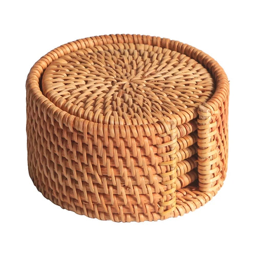 Rattan Weave Coaster Set 6Pcs | Heat Resistant | Custom Material MOQ 500