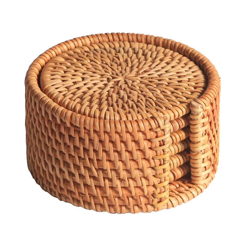Rattan Weave Coaster Set 6Pcs | Heat Resistant | Custom Material MOQ 500