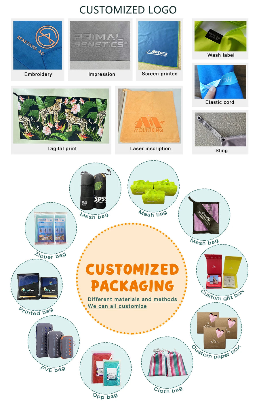 Custom Microfiber Sport Towel with Logo | Quick-Dry, 200gsm, 50 MOQ, 6 Sizes