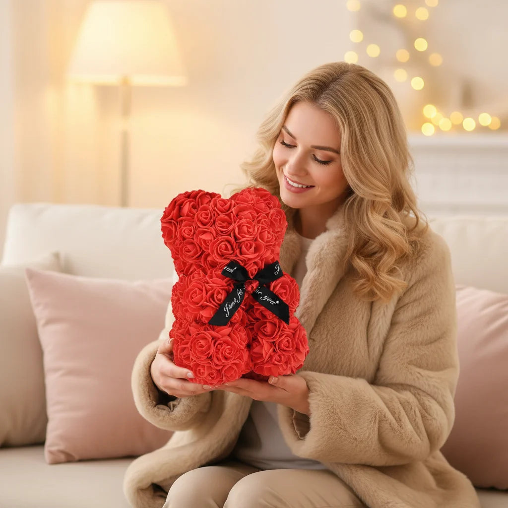 Wholesale Artificial Rose Bear with Handmade Eternal Flower Teddy Bear for Valentine's Day Mother's Day Gift with Box