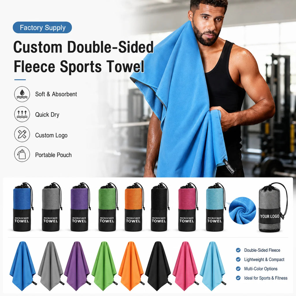 Custom Microfiber Sport Towel with Logo | Quick-Dry, 200gsm, 50 MOQ, 6 Sizes