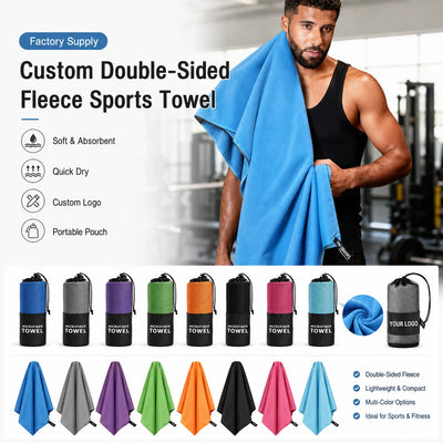 Custom Microfiber Sport Towel with Logo | Quick-Dry, 200gsm, 50 MOQ, 6 Sizes