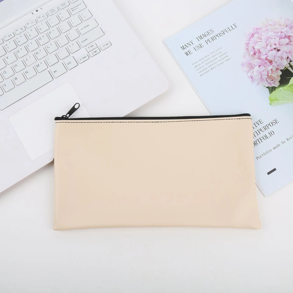 MOQ 100 Pcs Zipper PU Leather Utility Sleeve Wholesale Custom Synthetic Polyurethane Utility Envelope with Slide Fastener