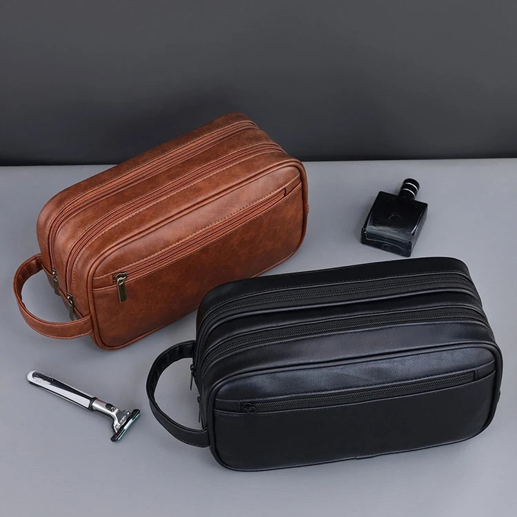 Custom PU Leather Dopp Kit Bag with Logo for Men | Bulk Corporate Travel Toiletry Bags