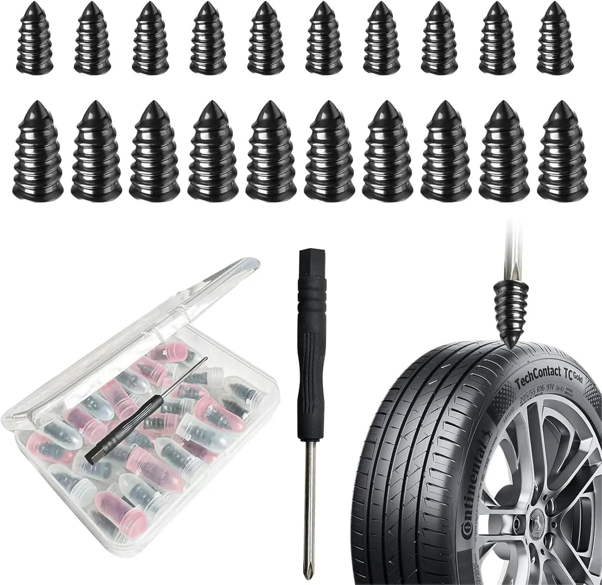 60 PCS Screw Type Tire Plug Kit with Screwdriver | Car Bike Tractor
