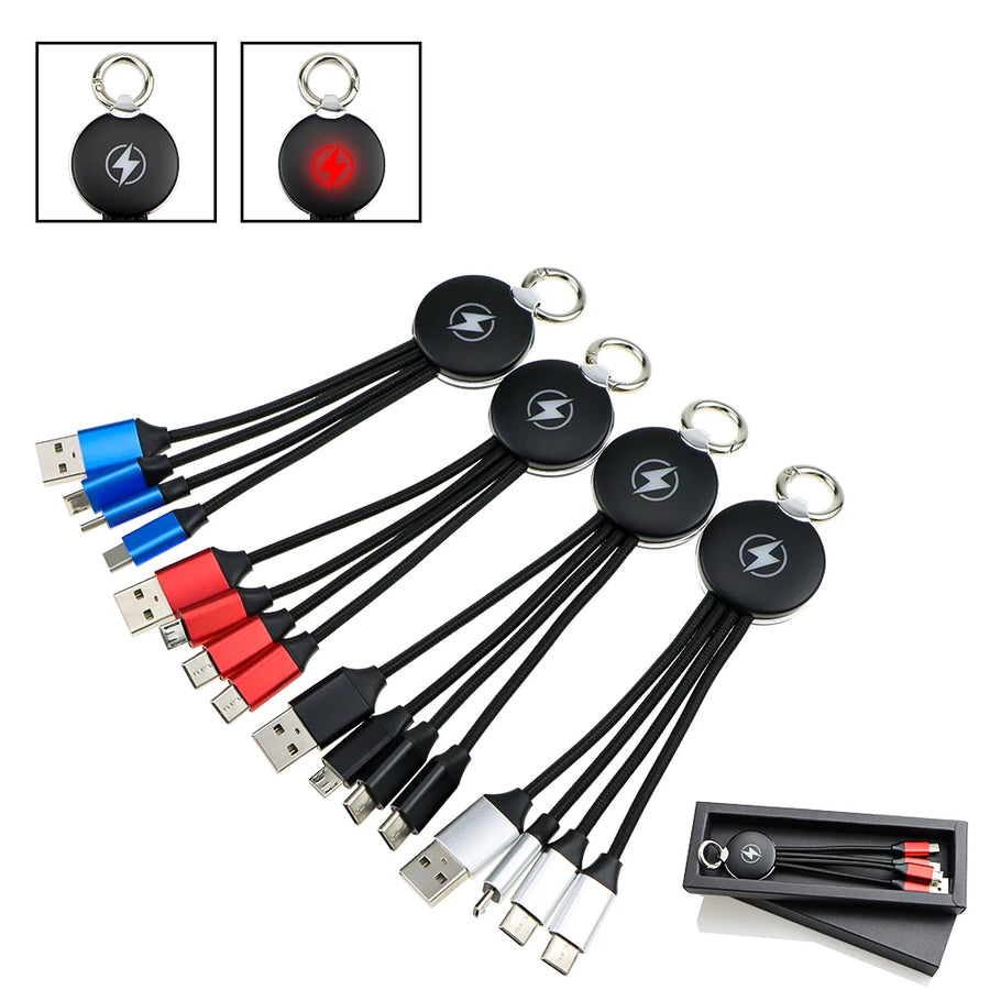 Custom 3-in-1 Keychain Charger 5V/2A | CE/RoHS/FCC Certified | 9-Day Lead