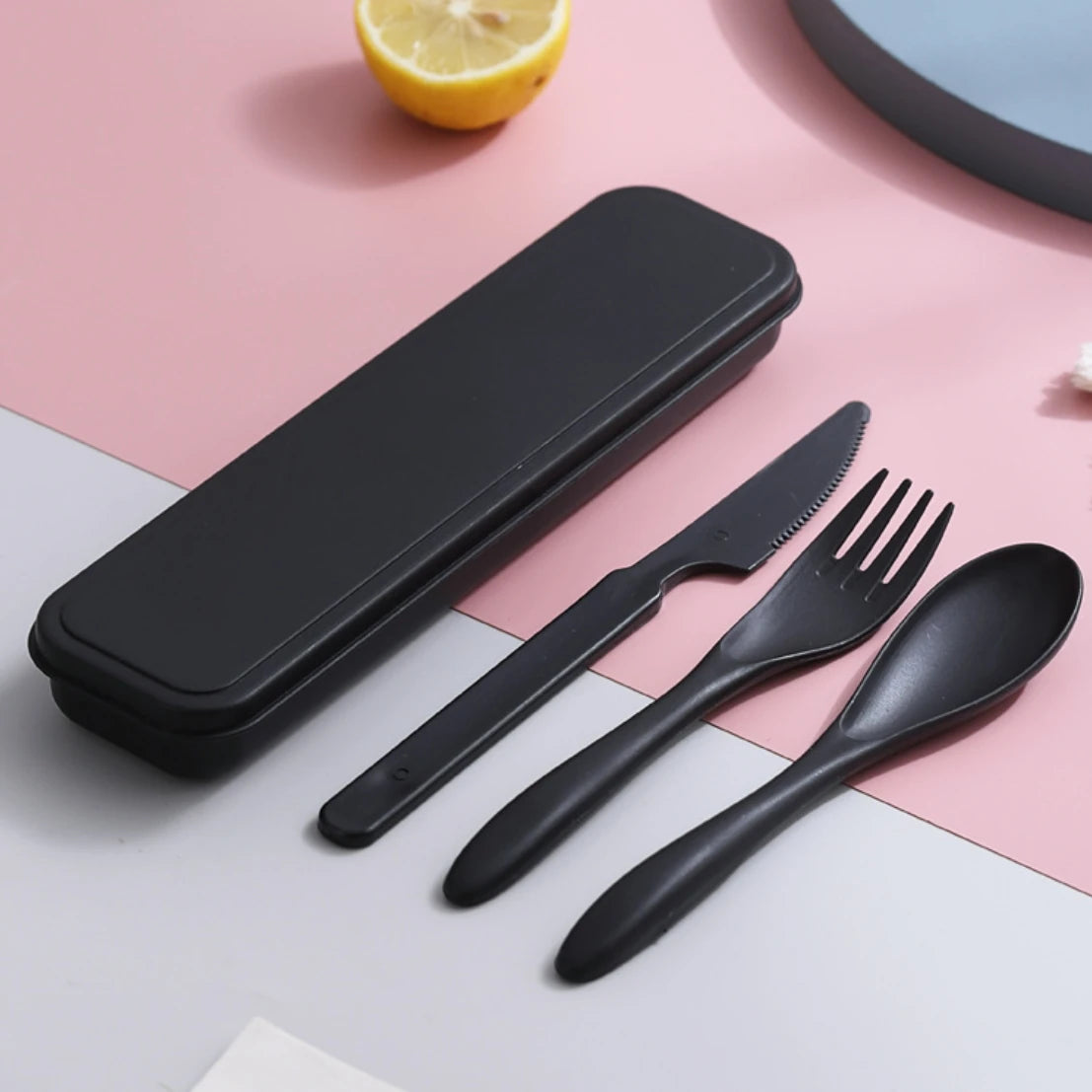 Custom Wheat Straw Travel Utensil Set with Case for Office Lunch, School Meals & Everyday Carry