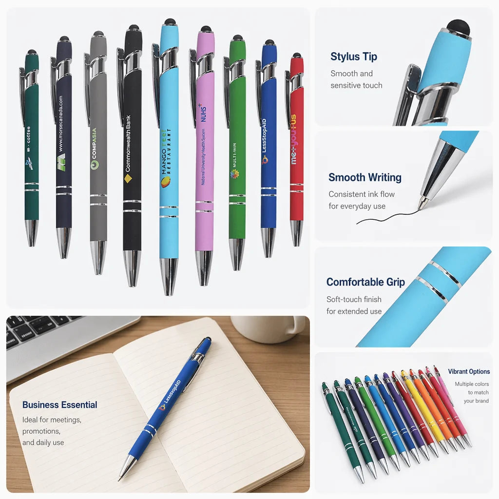 Custom Metal Stylus Pen with Logo | 2-in-1 Ballpoint MOQ 100