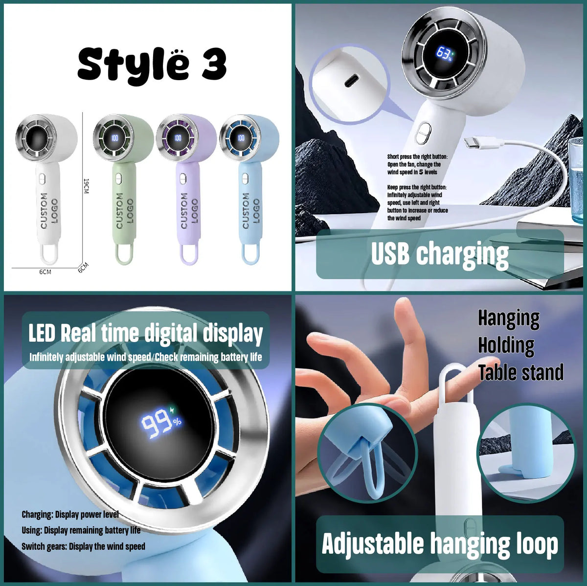 Custom Outdoor USB Portable Mini Cooling Fan with Logo | MOQ 100