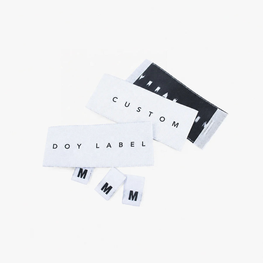 High Density Jacquard Woven Labels | Custom Brand Name & Size Tags | 1,000 MOQ