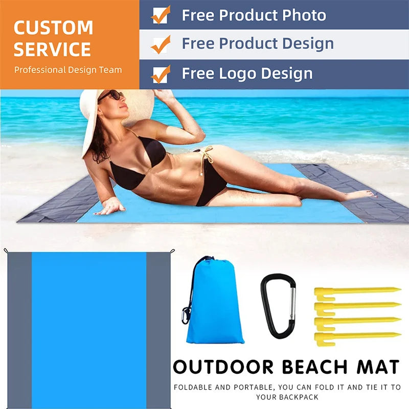 Custom Sand-Free Beach Mat 500pcs MOQ | Waterproof Foldable 210D Polyester, Logo Print for Camping