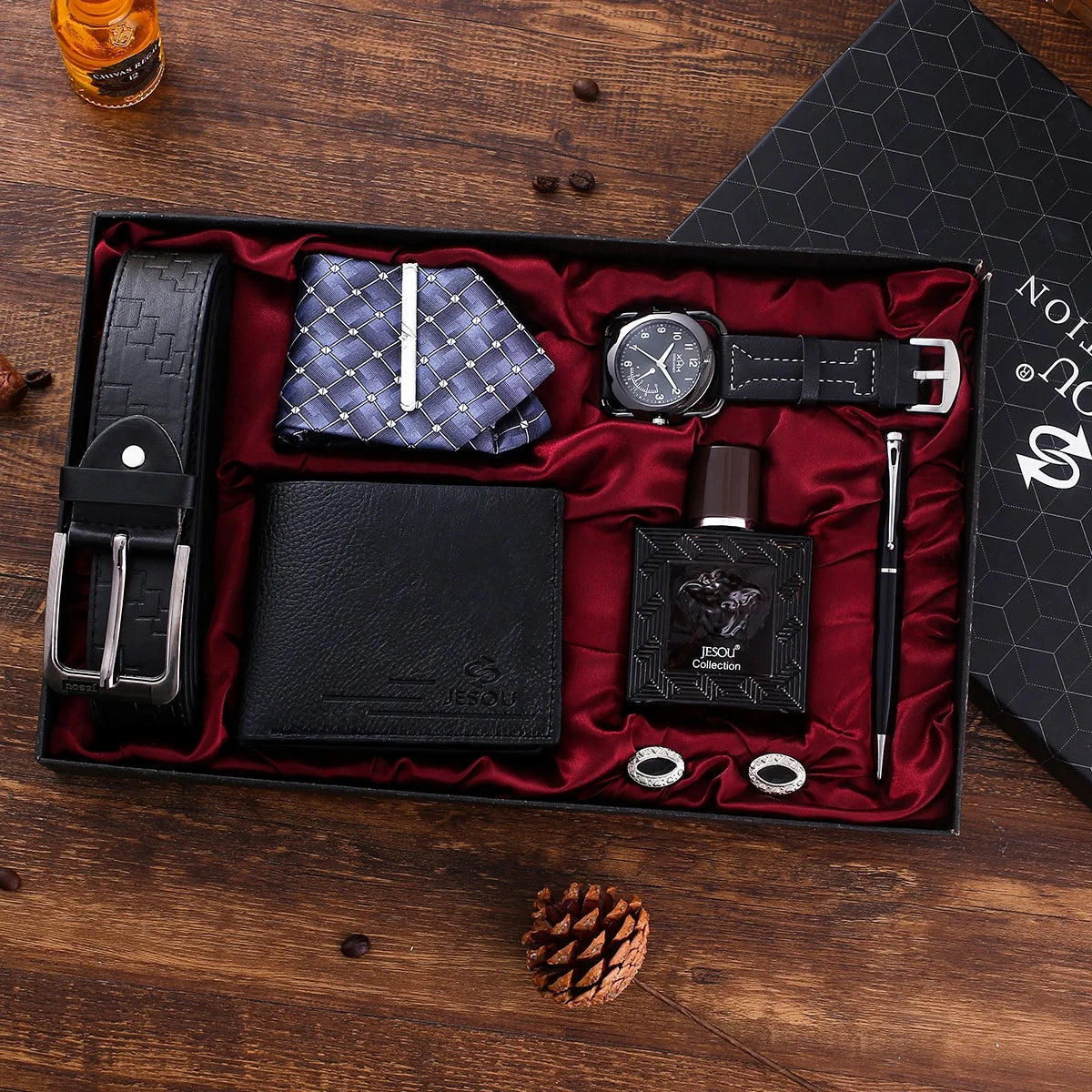 Custom 7-Piece Gift Sets 2 MOQ | Quartz Watch Belt Wallet Tie Perfume