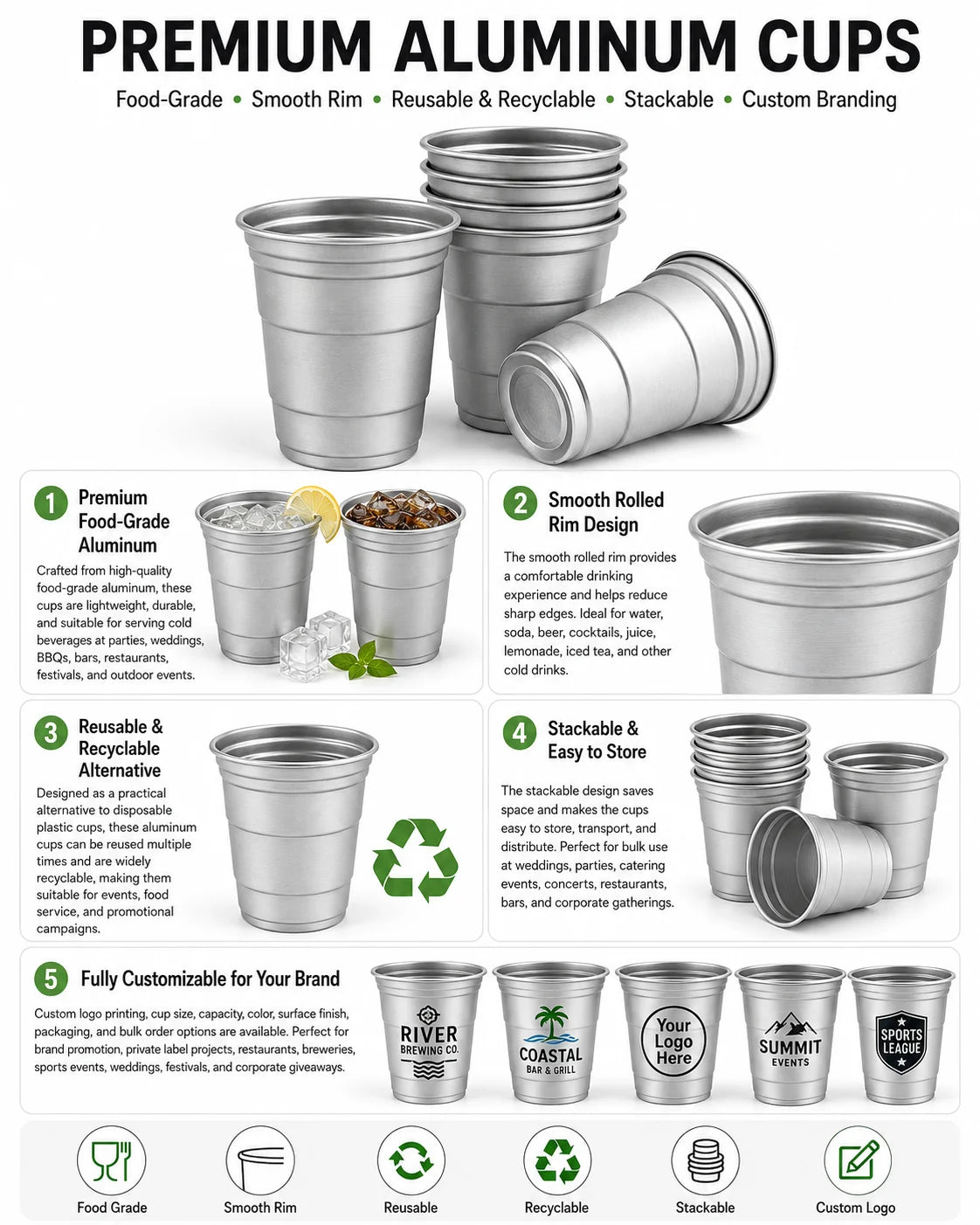 Custom 16oz Aluminum Tumbler | Food-Grade | Reusable Drinkware | Bulk Logo