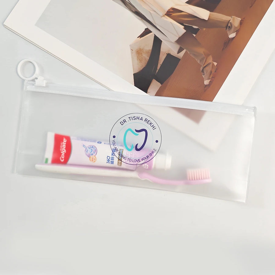 Custom Frosted PVC Zipper Bag | Travel Toiletry Toothbrush