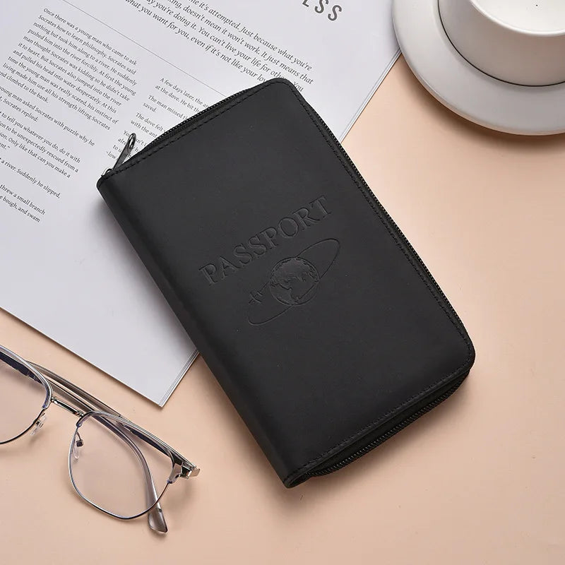 Custom PU Leather Passport Wallet: RFID Blocking, Embossed Logo, Zipper Closure for Travel
