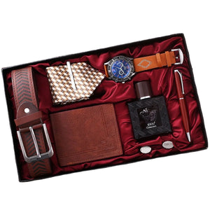 Custom 7-Piece Gift Sets 2 MOQ | Quartz Watch Belt Wallet Tie Perfume