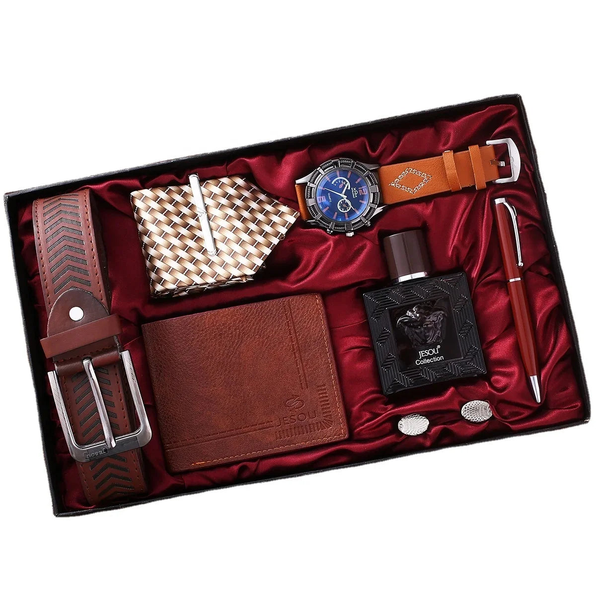Custom 7-Piece Gift Sets 2 MOQ | Quartz Watch Belt Wallet Tie Perfume