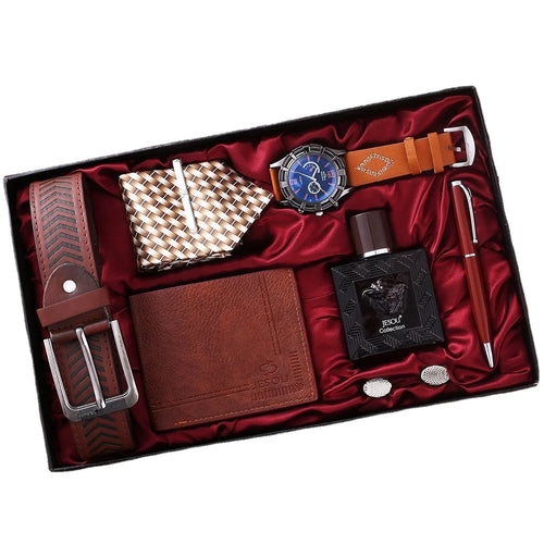 Custom 7-Piece Gift Sets 2 MOQ | Quartz Watch Belt Wallet Tie Perfume