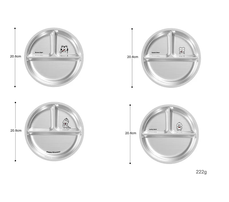 304 Stainless Steel Kids Plate — 100 MOQ, Divided Animal Shape