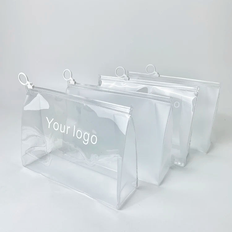 Custom Transparent PVC Cosmetic Bag | 100 MOQ Stock, Digital Print | Bulk for Beauty Brands