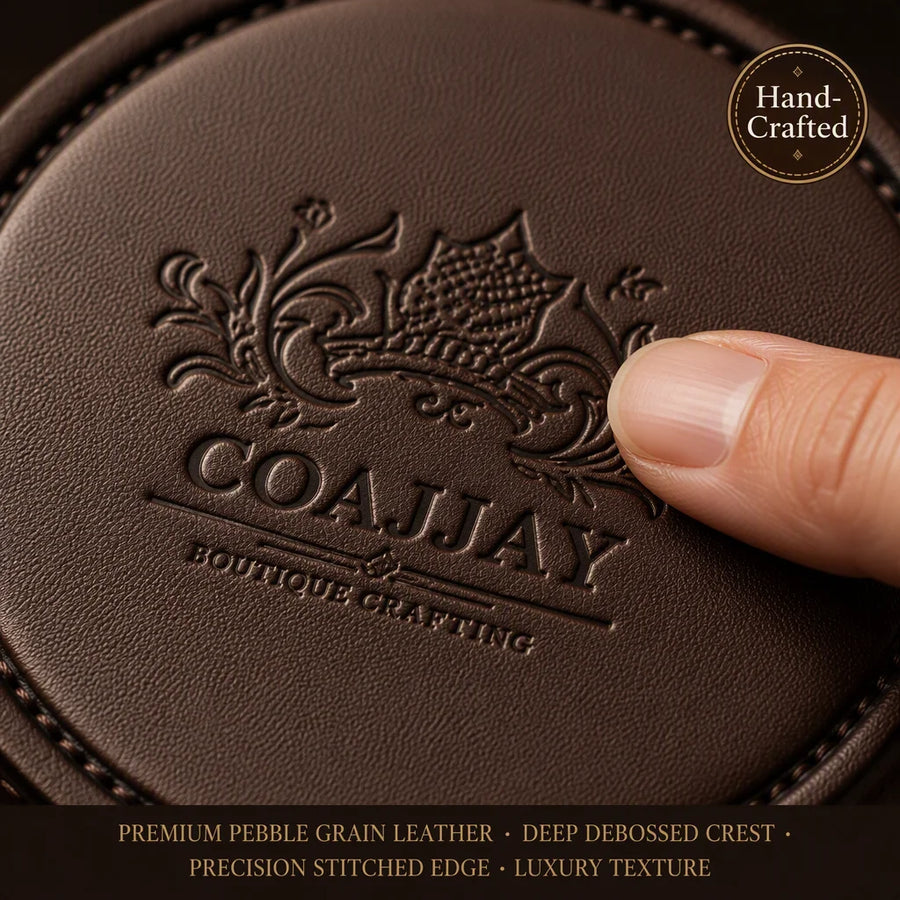 Custom Debossed Coaster Set with Holder | 6-Piece | Logo MOQ 500