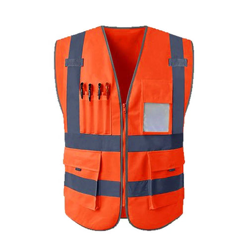 Custom High Visibility Reflective Safety Vest – Multi Pocket Breathable Mesh Workwear for Construction, Road Crew & Security
