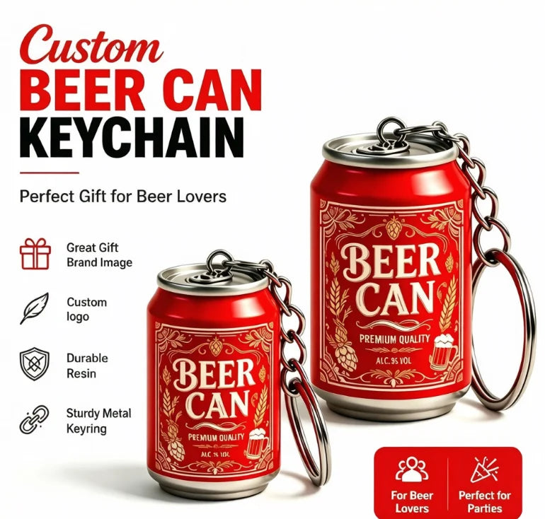 Custom 3D Beer Can Keychain | 100 Pcs MOQ Promotional Keyring