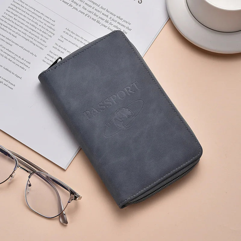 Custom PU Leather Passport Wallet: RFID Blocking, Embossed Logo, Zipper Closure for Travel